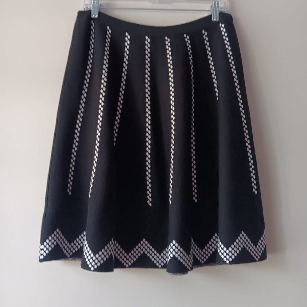 Spense Brand womens large Rayon Nylong knee length skirt Black white design E1 - Picture 9 of 15